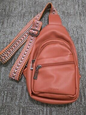 Sling Bag Crossbody Orange W/ Decorative Strap Boho Chic Hippie Southwestern
